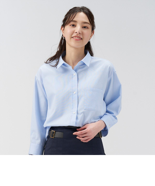 【Pitta Re:)】 イージーケアワイドシャツ 八分袖 カジュアルシャツ