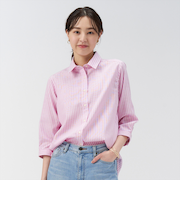 【Pitta Re:)】  Wガーゼ レギュラー衿 綿100％ 七分袖シャツ