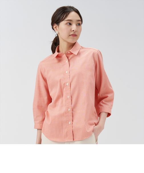 【Pitta Re:)】  Wガーゼ レギュラー衿 綿100％ 七分袖シャツ