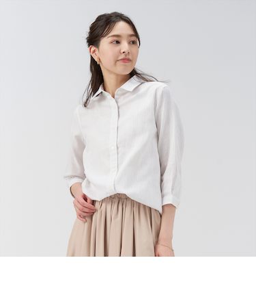 【Pitta Re:)】 Wガーゼ レギュラー衿 綿100％ 七分袖シャツ