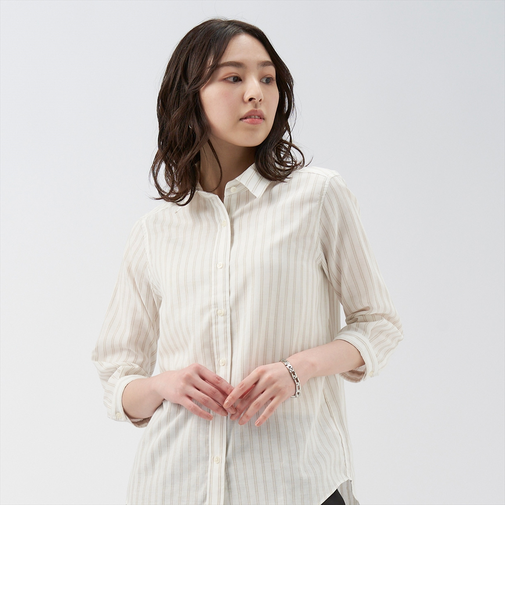 【Pitta Re:)】 Wガーゼ レギュラー衿 綿100％ 七分袖シャツ