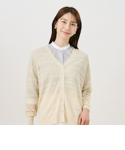 ニット 透かしVネックカーディガン アイボリー レディース