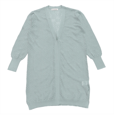 ニット 透かしトッパーカーディガン ブルーグリーン レディース