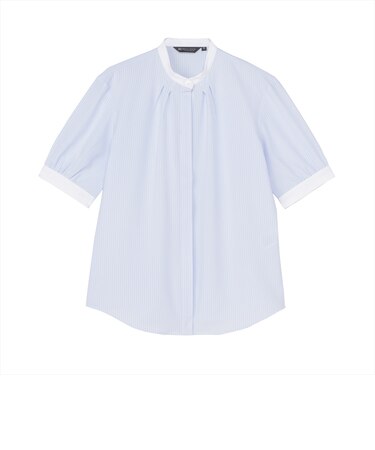 【デザイン】 COFREX 配色衿ギャザー 五分袖 レディースシャツ