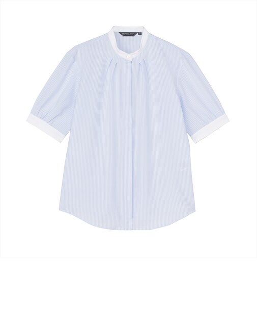 【デザイン】 COFREX 配色衿ギャザー 五分袖 レディースシャツ