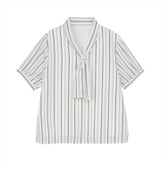 ブラウス 配色ボウタイ付き 五分袖 オフホワイト レディース