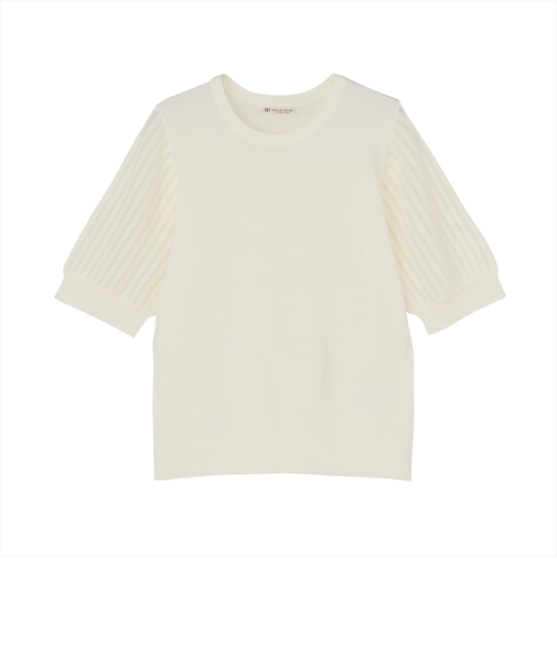 ニット 袖透かしプルオーバー オフホワイト レディース