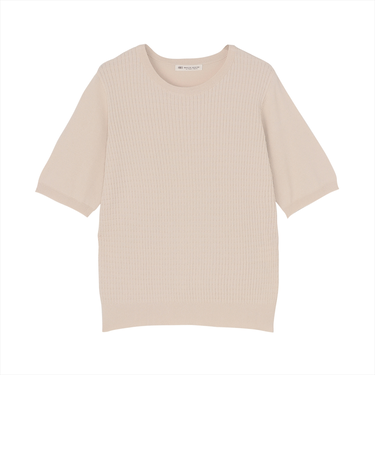 ニット 身頃格子柄プルオーバー グレージュ レディース