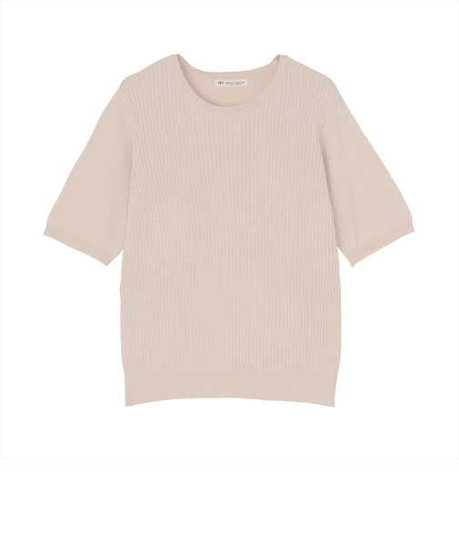 ニット 身頃格子柄プルオーバー グレージュ レディース