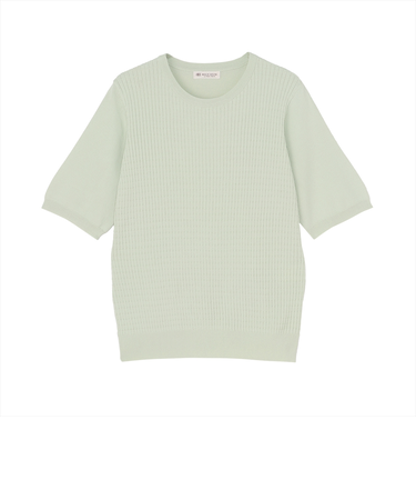 ニット 身頃格子柄プルオーバー グリーン レディース