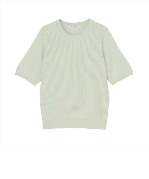 ニット 身頃格子柄プルオーバー グリーン レディース