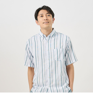 【Pitta Re:)】 カジュアルシャツ Wガーゼ ボタンダウン 半袖 綿100% メンズ