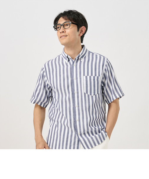 【Pitta Re:)】 カジュアルシャツ Wガーゼ ボタンダウン 半袖 綿100% メンズ