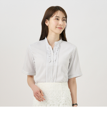 【デザイン】 COFREX ピンタックフリル 五分袖 レディースシャツ