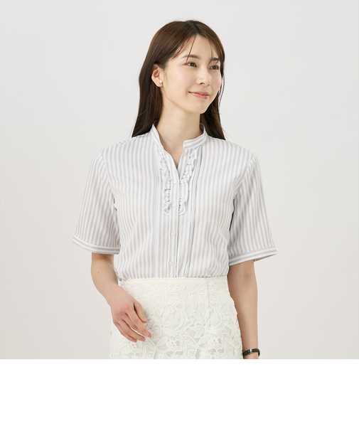 【デザイン】 COFREX ピンタックフリル 五分袖 レディースシャツ