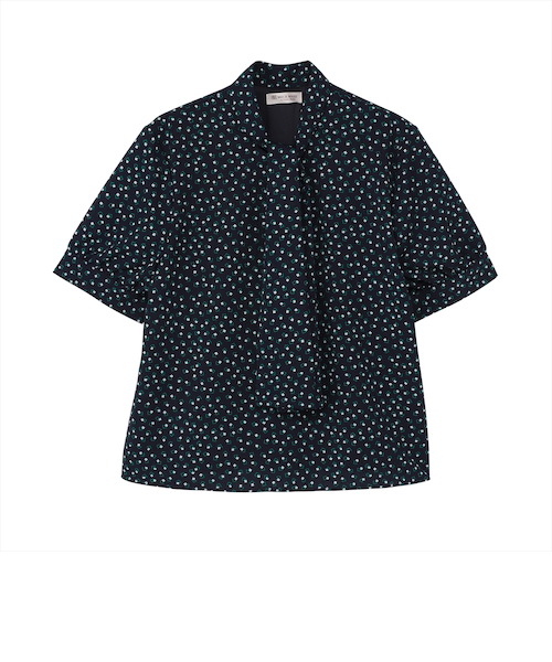 ブラウス ボウタイ付き 五分袖 ネイビー レディース｜トーキョーシャツ