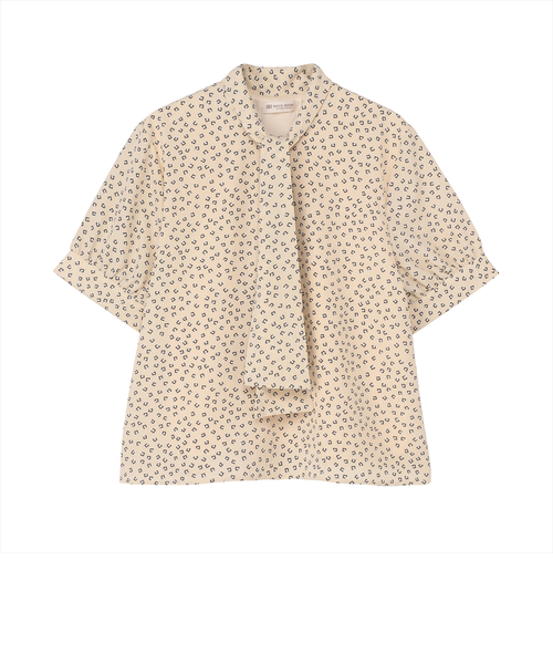 ブラウス ボウタイ付き 五分袖 アイボリー レディース