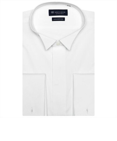 【透け防止・白無地】 形態安定 ウイングカラー 綿100% 長袖 ワイシャツ 2024SS