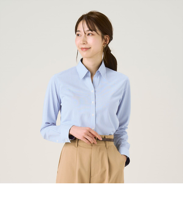 スキッパー 長袖 形態安定 レディースニットシャツ ストレッチ