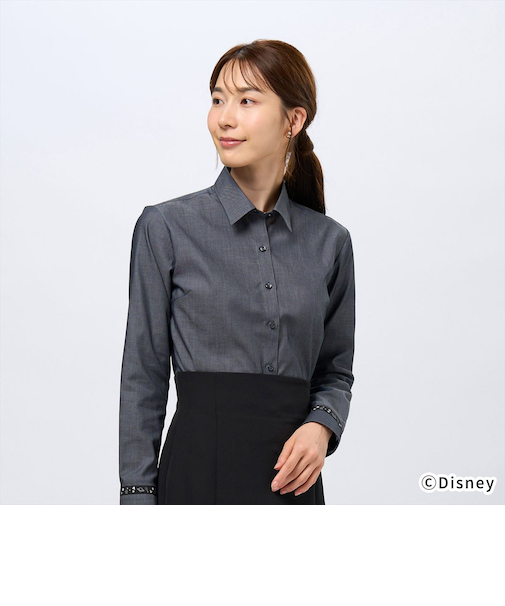 【ディズニー】 レギュラー 長袖 形態安定レディースシャツ テープデザイン