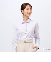 【ディズニー】 ワイド 長袖 形態安定レディースニットシャツ ヘリンボーン