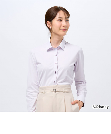 【ディズニー】 ワイド 長袖 形態安定レディースニットシャツ ヘリンボーン