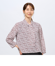 ボウタイプリントブラウス 長袖 レディース