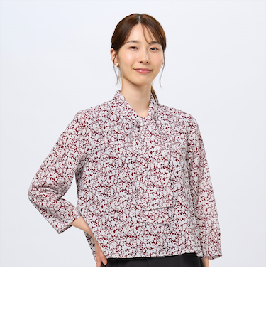 ボウタイプリントブラウス 長袖 レディース