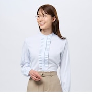 【COFREX】 スタンドたたみフリル 長袖 レディースフリルシャツ