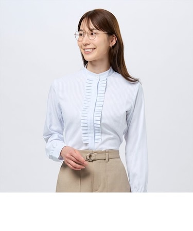 【COFREX】 スタンドたたみフリル 長袖 レディースフリルシャツ