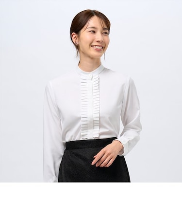 【COFREX】 スタンドたたみフリル 長袖 レディースフリルシャツ