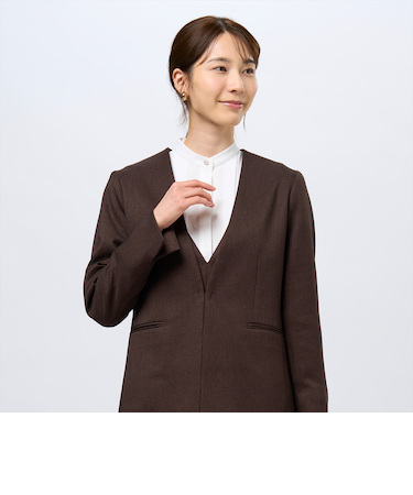 ノーカラージャケット ウーリッシュ素材 レディース