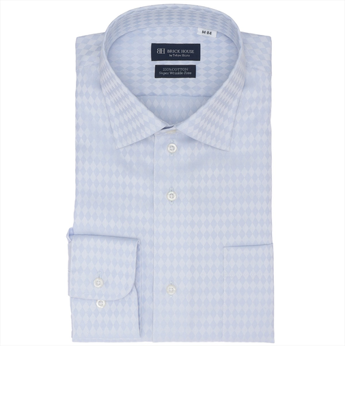 【超形態安定】 プレミアム ワイド 長袖 形態安定 綿100% ワイシャツ