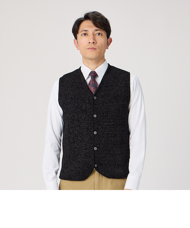 ワッフルモール糸ニットジレ メンズ