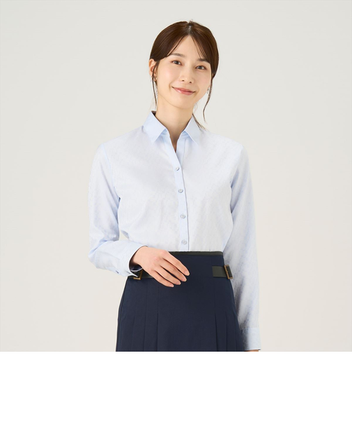 【超形態安定】 スキッパー 長袖 形態安定 綿100% レディースシャツ