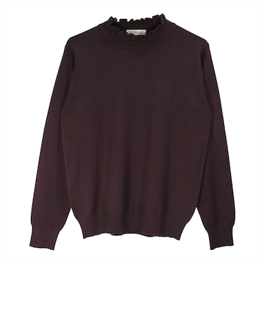 フリルネック ニットプルオーバー レディース