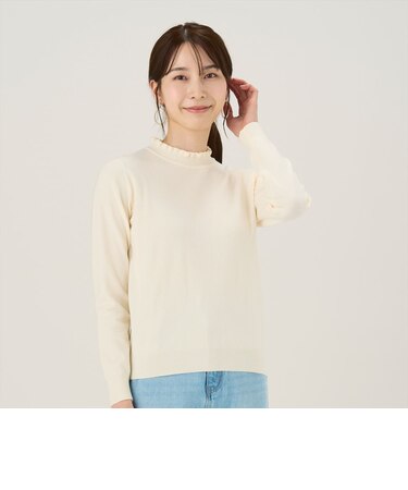 フリルネック ニットプルオーバー レディース