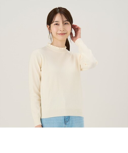 フリルネック ニットプルオーバー レディース