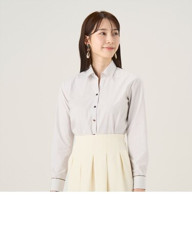 【透け防止】 スキッパー 長袖 形態安定 レディースシャツ