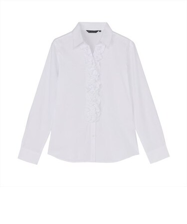 【COFREX】 前立ミニフリル 長袖 レディースフリルシャツ