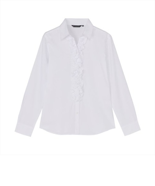 【COFREX】 前立ミニフリル 長袖 レディースフリルシャツ