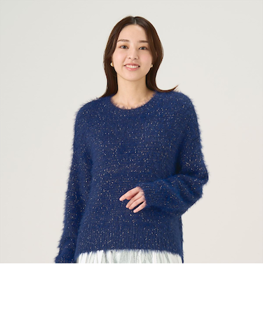 【Pitta Re:)】 ラメフェザー袖パフ ニットプルオーバー レディース