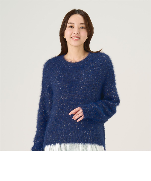 【Pitta Re:)】 ラメフェザー袖パフ ニットプルオーバー レディース