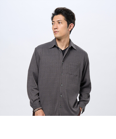 ニットジャカード カジュアルシャツ レギュラー 長袖 メンズ