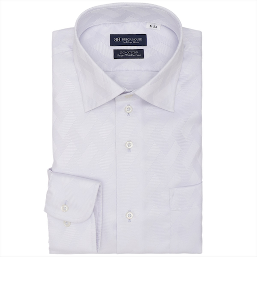 【超形態安定】 プレミアム ワイド 長袖 形態安定 綿100% ワイシャツ