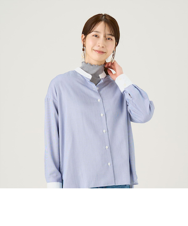 BIGシルエットカジュアルシャツ スタンド サステナブル素材 長袖 レディース