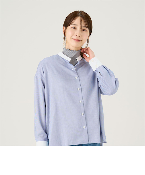 BIGシルエットカジュアルシャツ スタンド サステナブル素材 長袖 レディース