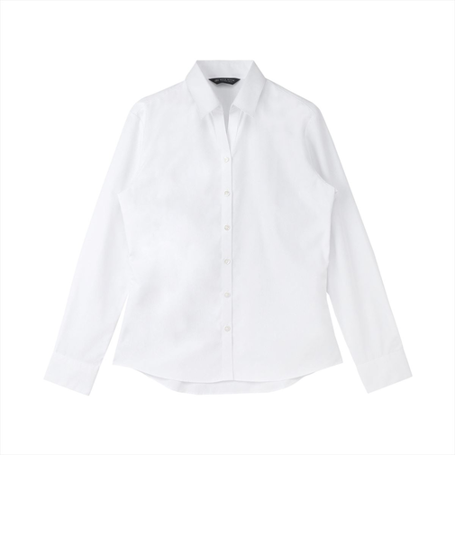 【透け防止・白無地】 スキッパー 長袖 形態安定 レディースシャツ