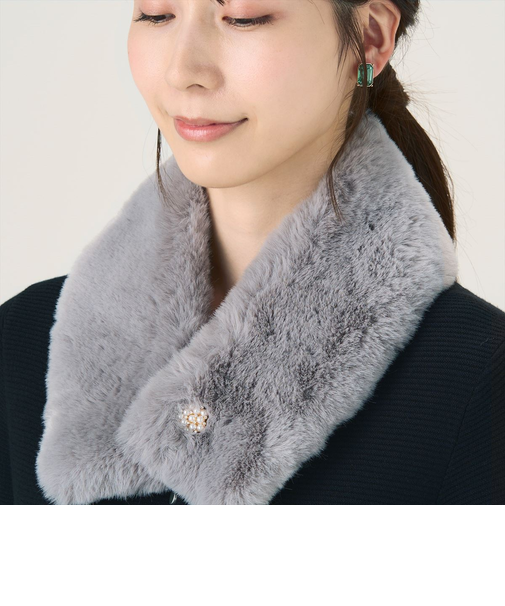 エコファーパールモチーフ付ティペット レディース