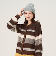 【Pitta Re:)】 異素材ボーダーニットカーディガン レディース